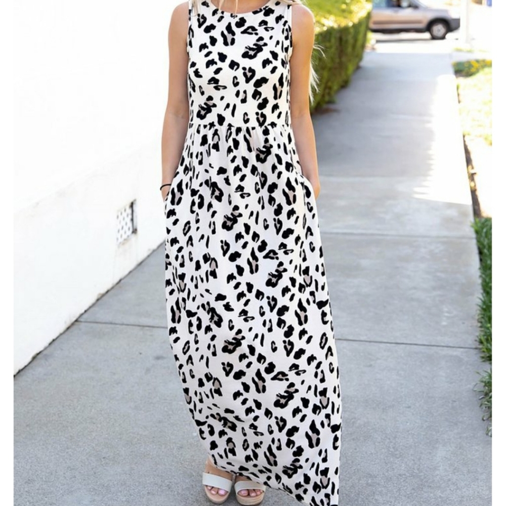 Cream leopard maxi dress with pockets